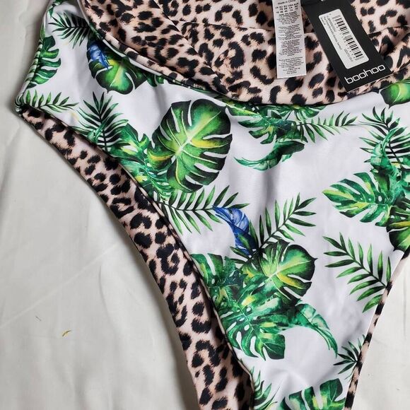 Boohoo Plus Bandeau Swimsuit Bottom Leaf Print Leopard Trim Size 18 NWT - Picture 6 of 7